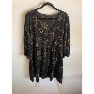 Always Indigo Womens 3X Black Floral V-Neck Tiered Babydoll‎ Dress XDS9020